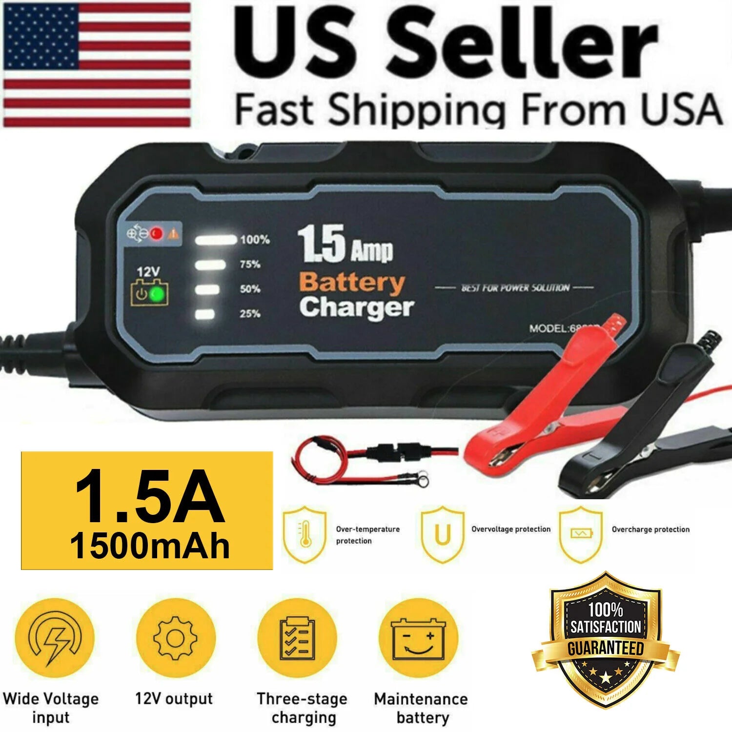 1500Mah Automatic Smart Battery Charger 12V Portable Car Auto Trickle Maintainer