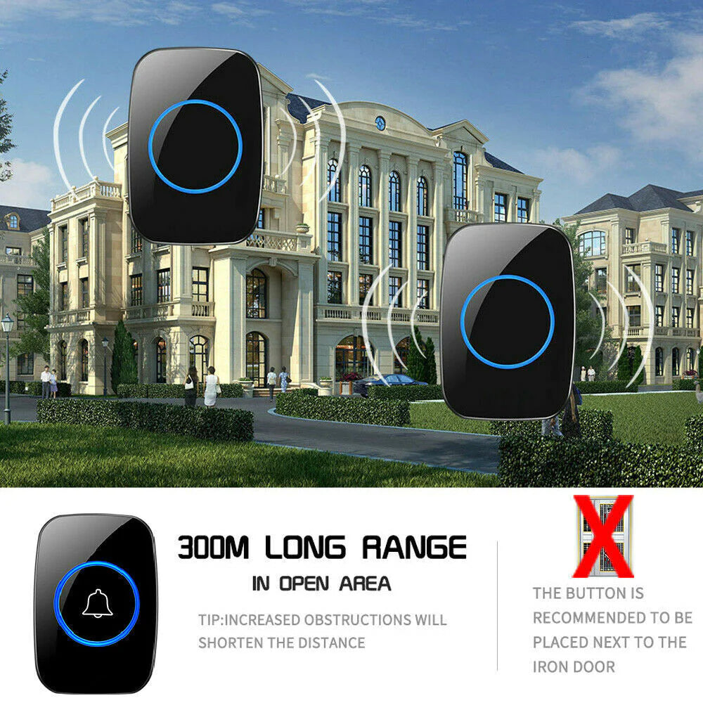 Wireless Doorbell Chime Waterproof Plugin Receiver Adjustable Volume 1000FT Kit