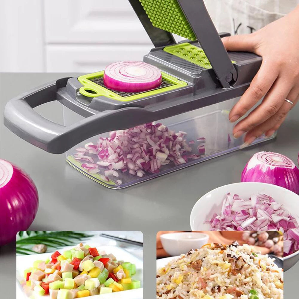 16 in 1 Vegetable Chopper with 8 Blades ABS and Stainless Steel Sink Slicing Bowl