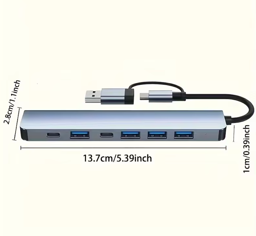 7 in 1 USB HUB with Splitter Card Reader, USB C Port, USB 3.0 / 2.0, SD/TF Splitter Card Reader, Docking Station