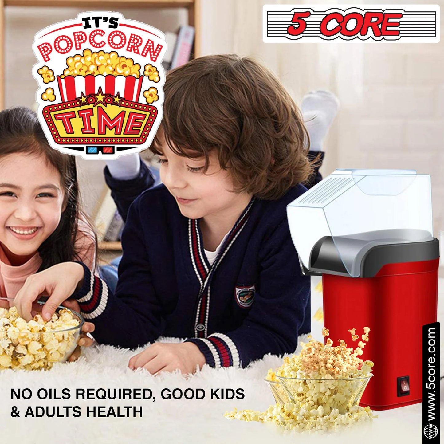 5Core Popcorn Machine 16 Cup Hot Air Popper Mini Portable Electric Pop Corn Maker