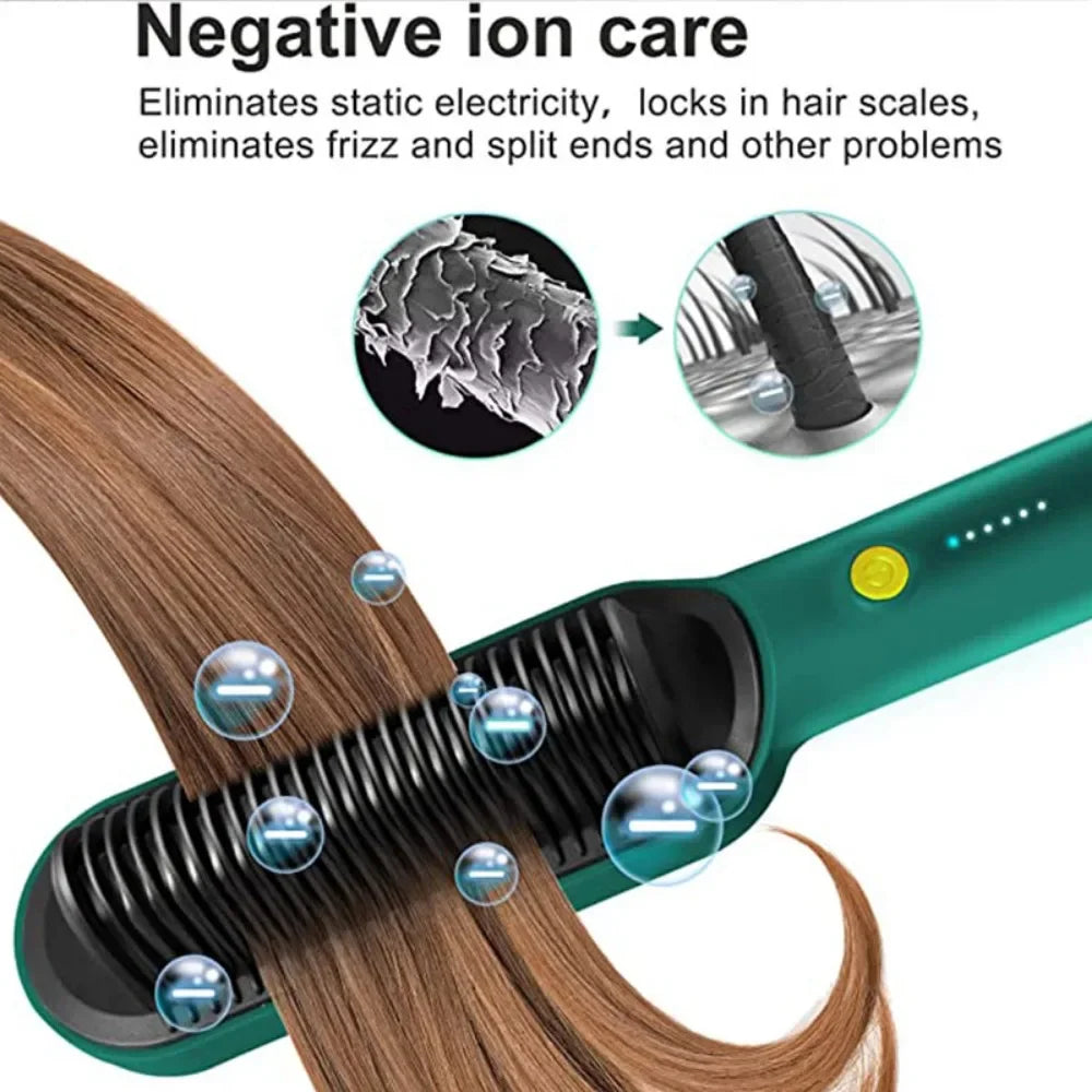 2 in 1 Professional Negative Ion Electric Hair Straightener Brush Curling Comb with LCD Display