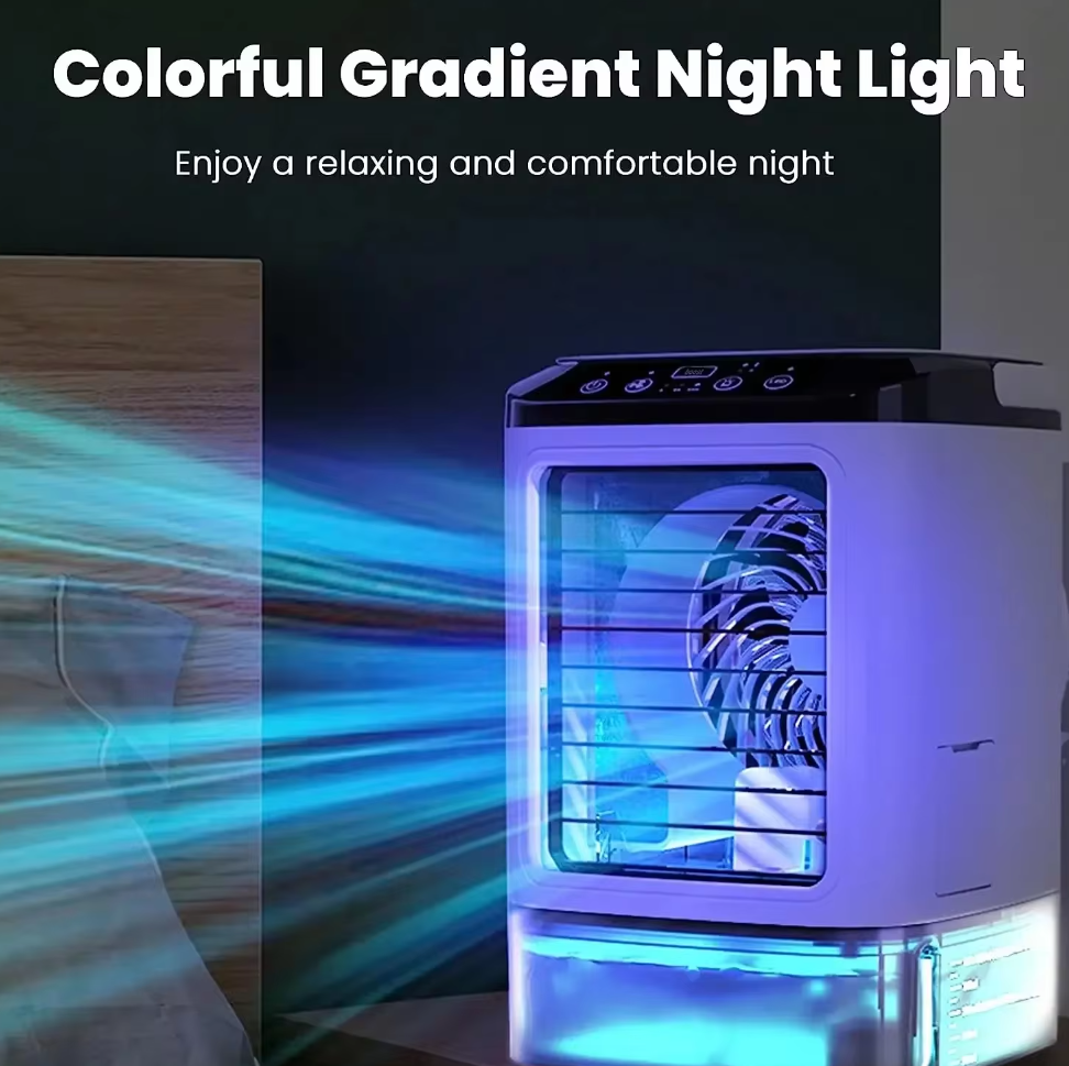 Portable Air Conditioner, Desktop Dual Spray Ultrasonic Atomization Air Cooler Quiet 3 Speeds Night Light