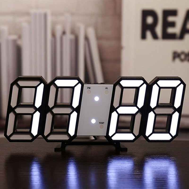 Digital 3D LED Big Wall Desk Alarm Clock Snooze 12/24 Hours Auto Brightness USB