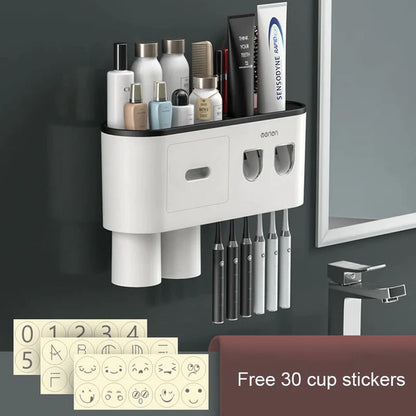 Magnetic adsorption toothbrush holder, waterproof storage box, 2, 3, 4 cups toothpaste dispenser