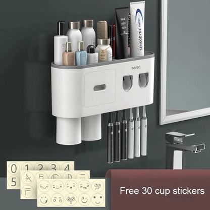 Magnetic adsorption toothbrush holder, waterproof storage box, 2, 3, 4 cups toothpaste dispenser