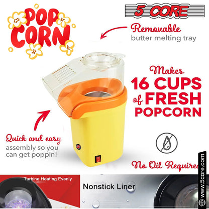 5Core Popcorn Machine 16 Cup Hot Air Popper Mini Portable Electric Pop Corn Maker