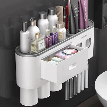 Magnetic adsorption toothbrush holder, waterproof storage box, 2, 3, 4 cups toothpaste dispenser