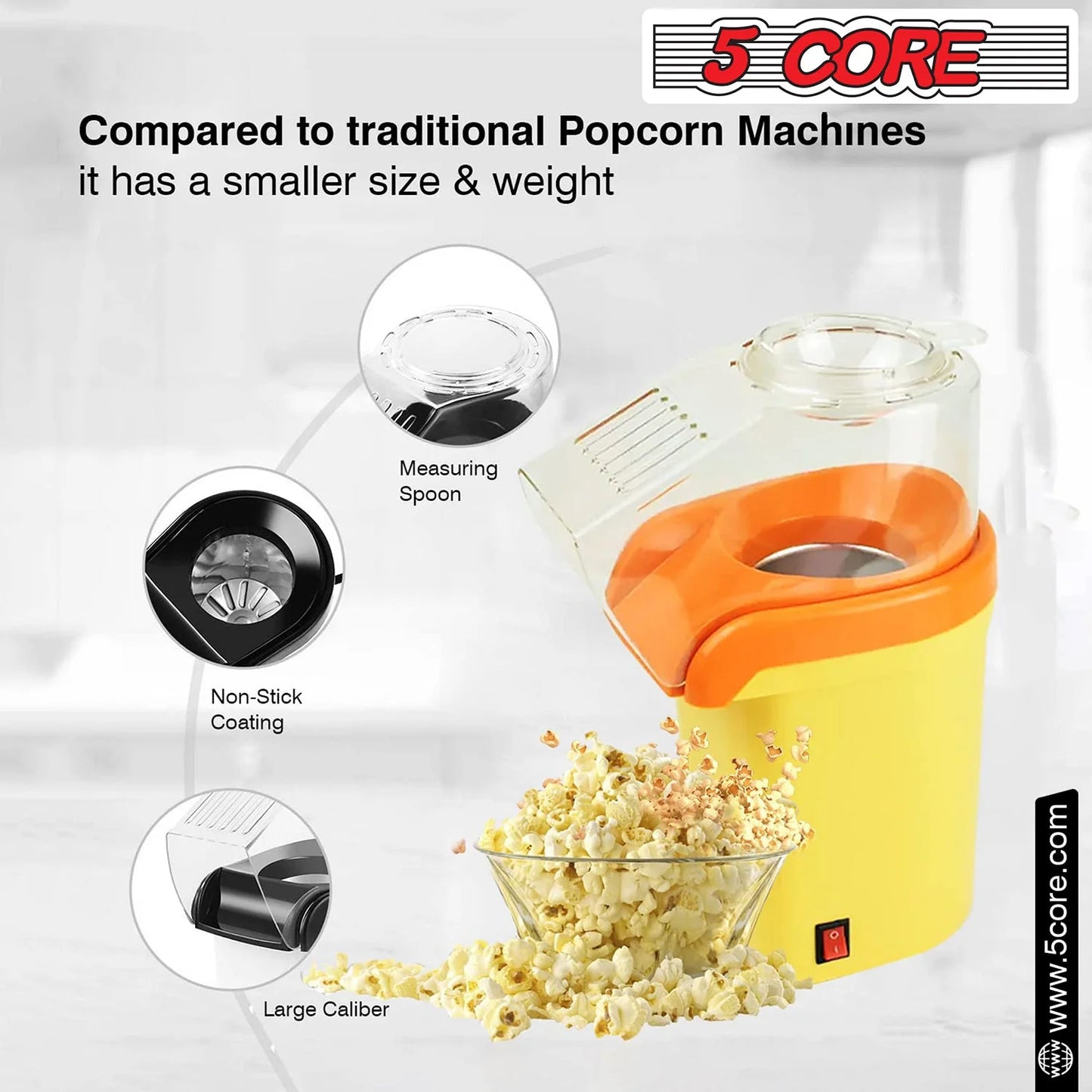 5Core Popcorn Machine 16 Cup Hot Air Popper Mini Portable Electric Pop Corn Maker