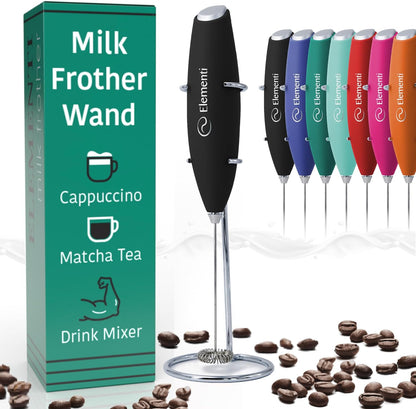 Milk frother and electric whisk for coffee and matcha, black.