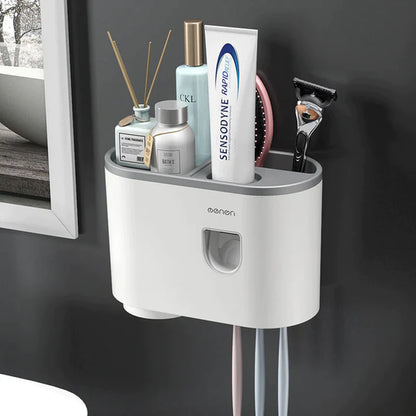 Magnetic adsorption toothbrush holder, waterproof storage box, 2, 3, 4 cups toothpaste dispenser