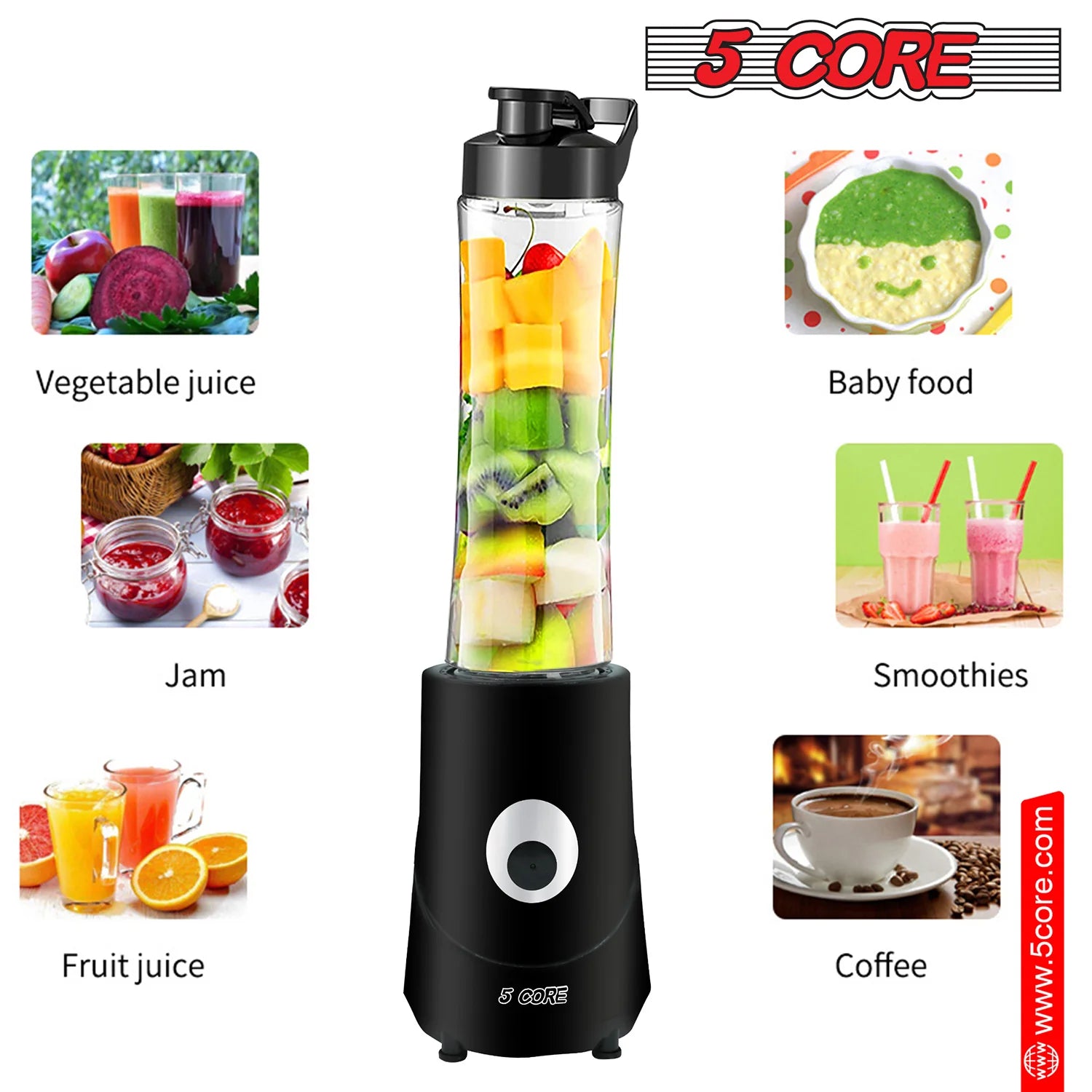 5 Core Portable Blender for Kitchen 20 Oz Capacity 160W Personal Blenders, Small Smoothie Maker