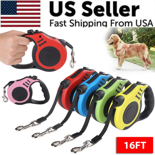 16.5ft Automatic Retractable Dog Leash No Lead USA