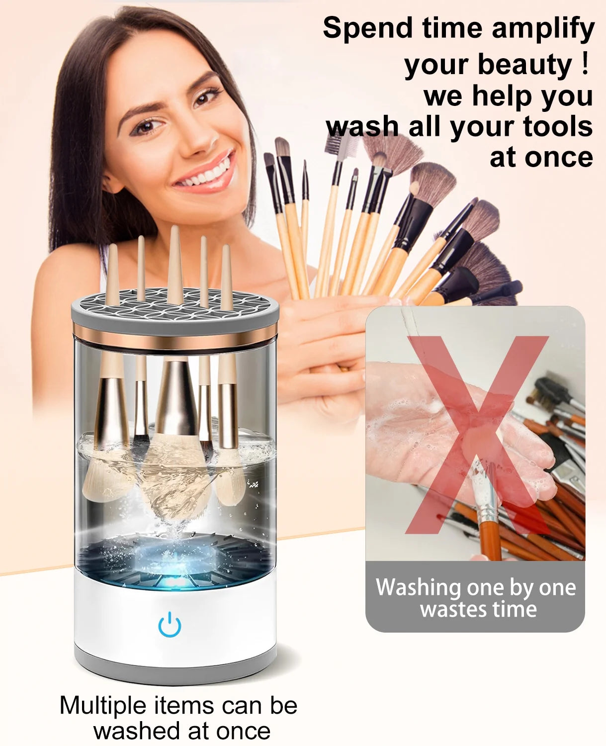 Makeup Brush Cleaner, Automatic Spinning Makeup Brush Cleaner Fit for All Size Makeup Brush