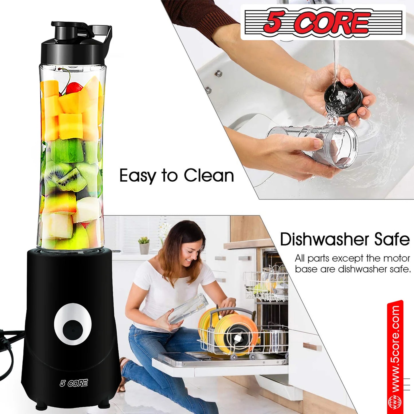 5 Core Portable Blender for Kitchen 20 Oz Capacity 160W Personal Blenders, Small Smoothie Maker