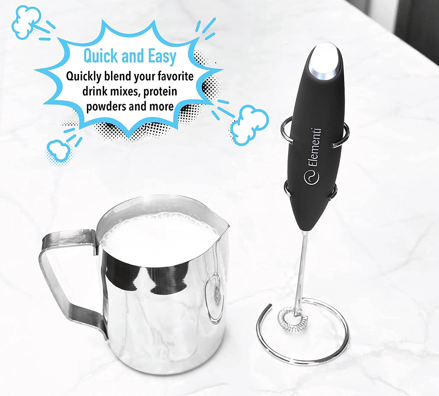 Milk frother and electric whisk for coffee and matcha, black.