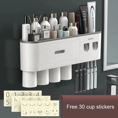 Magnetic adsorption toothbrush holder, waterproof storage box, 2, 3, 4 cups toothpaste dispenser