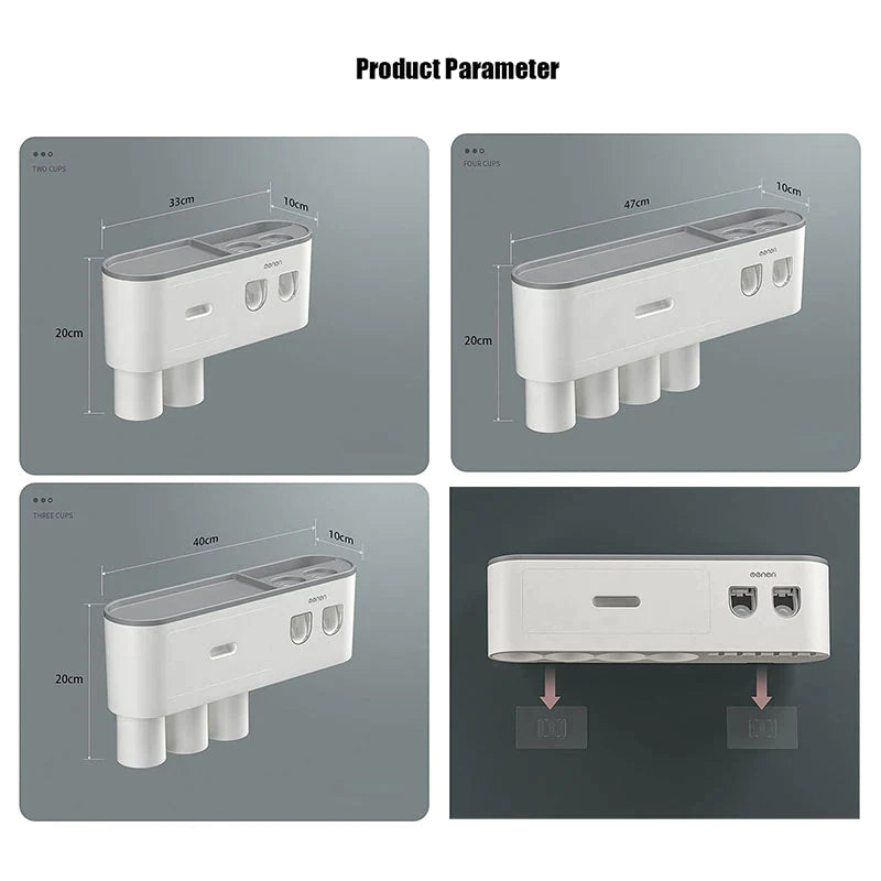 Magnetic adsorption toothbrush holder, waterproof storage box, 2, 3, 4 cups toothpaste dispenser