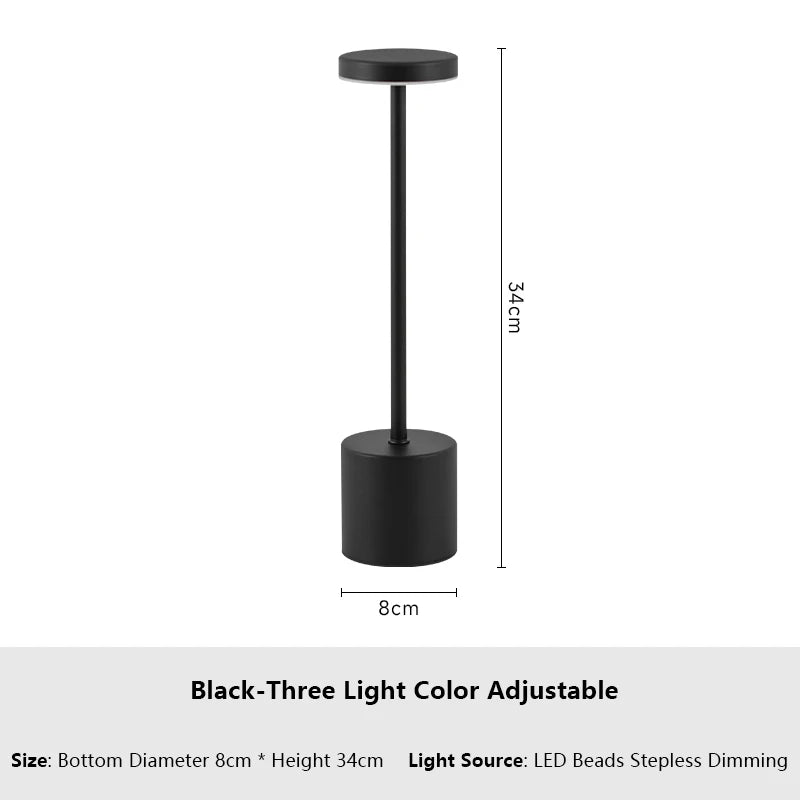 Classic metal touch sensor LED table lamp, rechargeable, 3 colors, creative ambient light