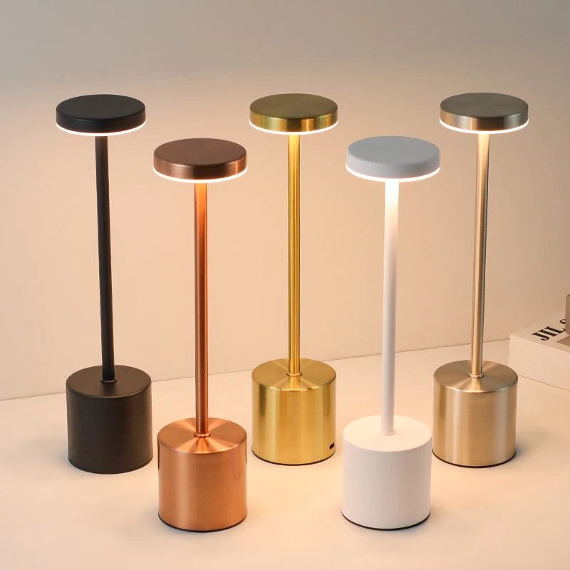 Classic metal touch sensor LED table lamp, rechargeable, 3 colors, creative ambient light