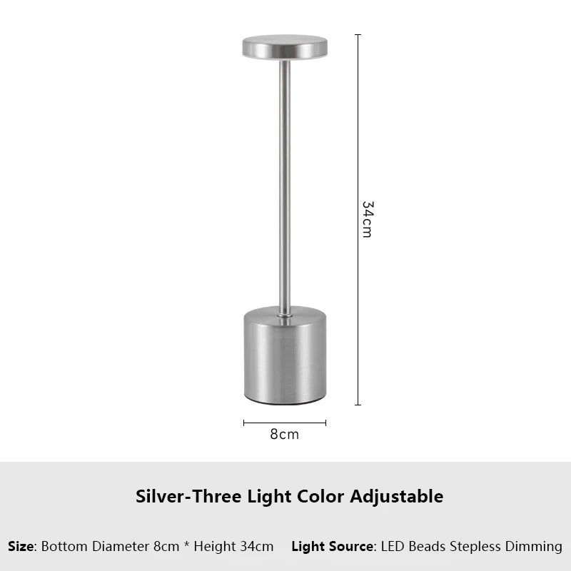 Classic metal touch sensor LED table lamp, rechargeable, 3 colors, creative ambient light