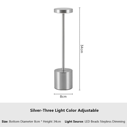 Classic metal touch sensor LED table lamp, rechargeable, 3 colors, creative ambient light