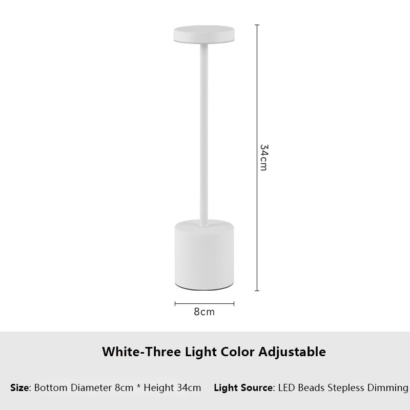 Classic metal touch sensor LED table lamp, rechargeable, 3 colors, creative ambient light