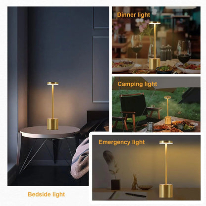 Classic metal touch sensor LED table lamp, rechargeable, 3 colors, creative ambient light