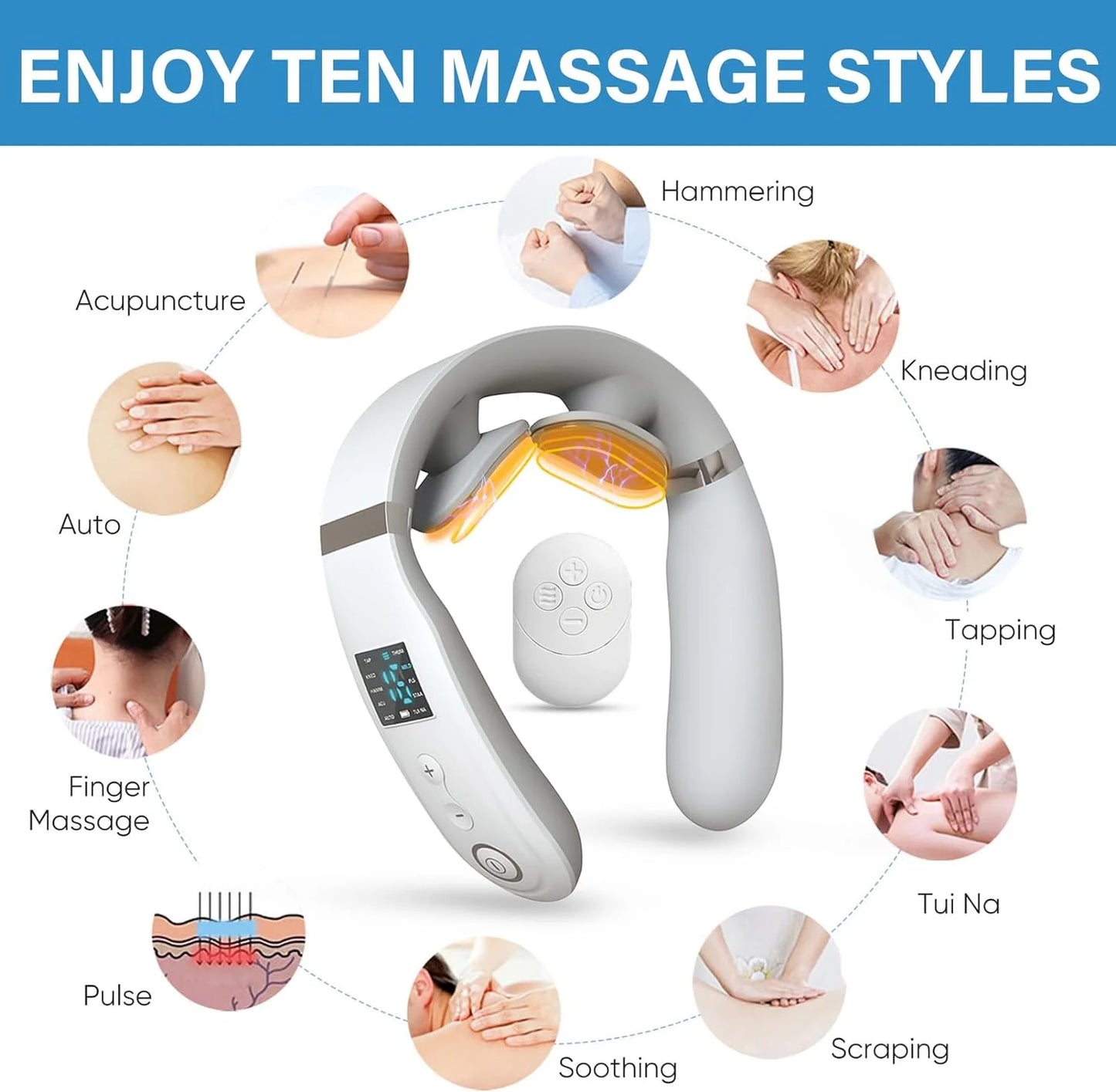 Smart Electric Neck Massager Deep Tissue Neck and Shoulder Massager with Heating Portable Wireless with 10 Modes and 16 Levels