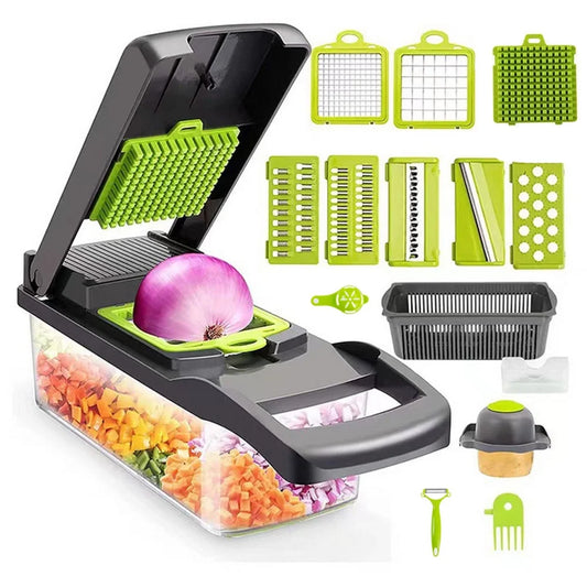 16 in 1 Vegetable Chopper with 8 Blades ABS and Stainless Steel Sink Slicing Bowl