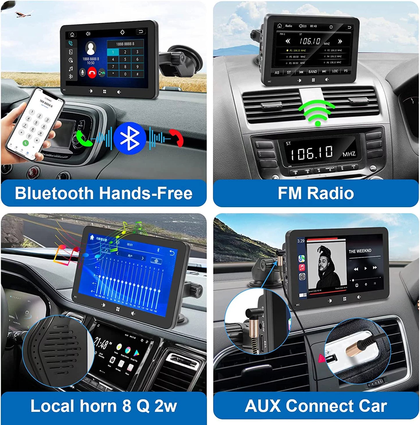 2024 Newest  Portable Car Radio with Apple Carplay and Android Auto, Wireless Car Stereo 7" IPS Touchscreen with Bluetooth Hands-Free/Mirror Link/Siri Assistant, Windshield Mounted