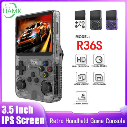 Open Source R36S Retro Handheld Video Game Console Linux System 3.5 Inch IPS Screen Portable Pocket Video Player 64GB Games