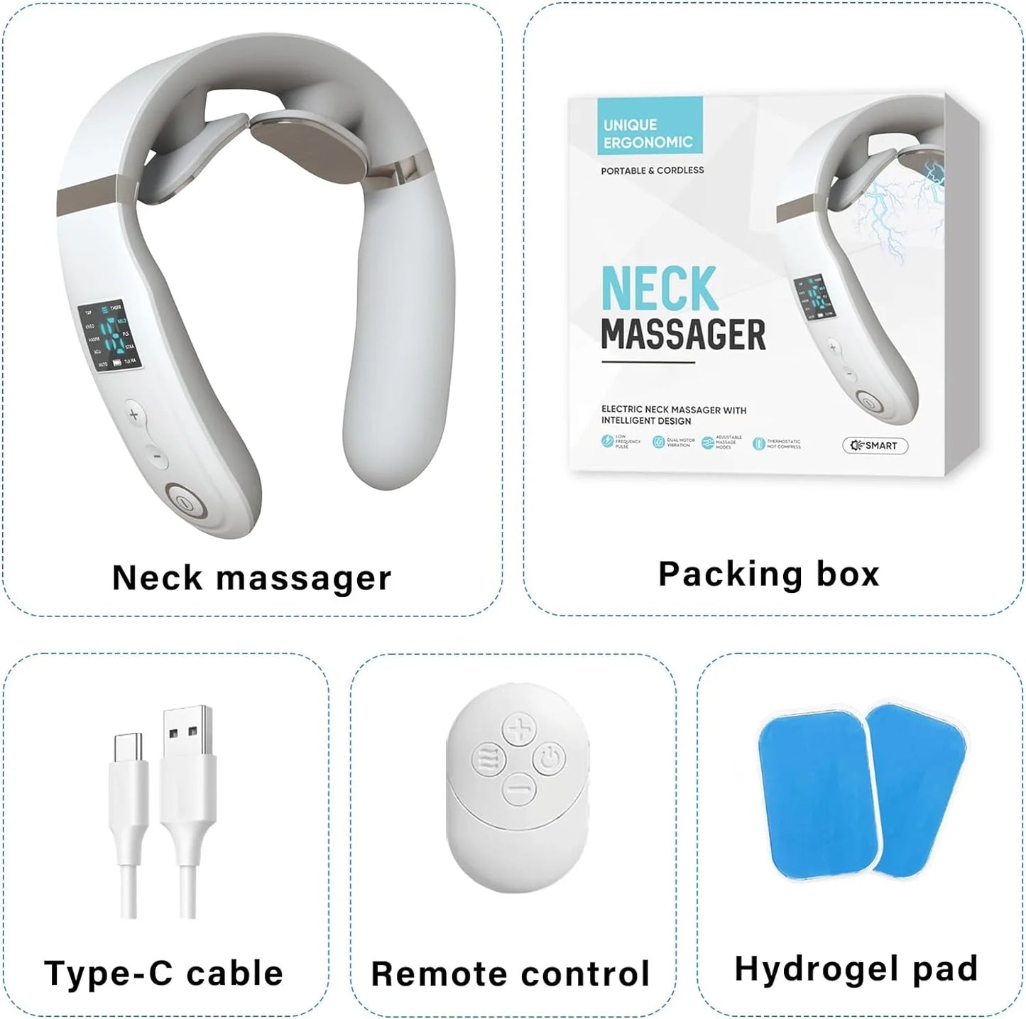 Smart Electric Neck Massager Deep Tissue Neck and Shoulder Massager with Heating Portable Wireless with 10 Modes and 16 Levels